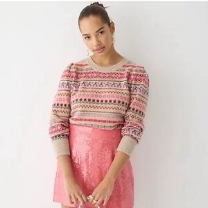 J.Crew Puff-sleeve Fair Isle crewneck sweater size S